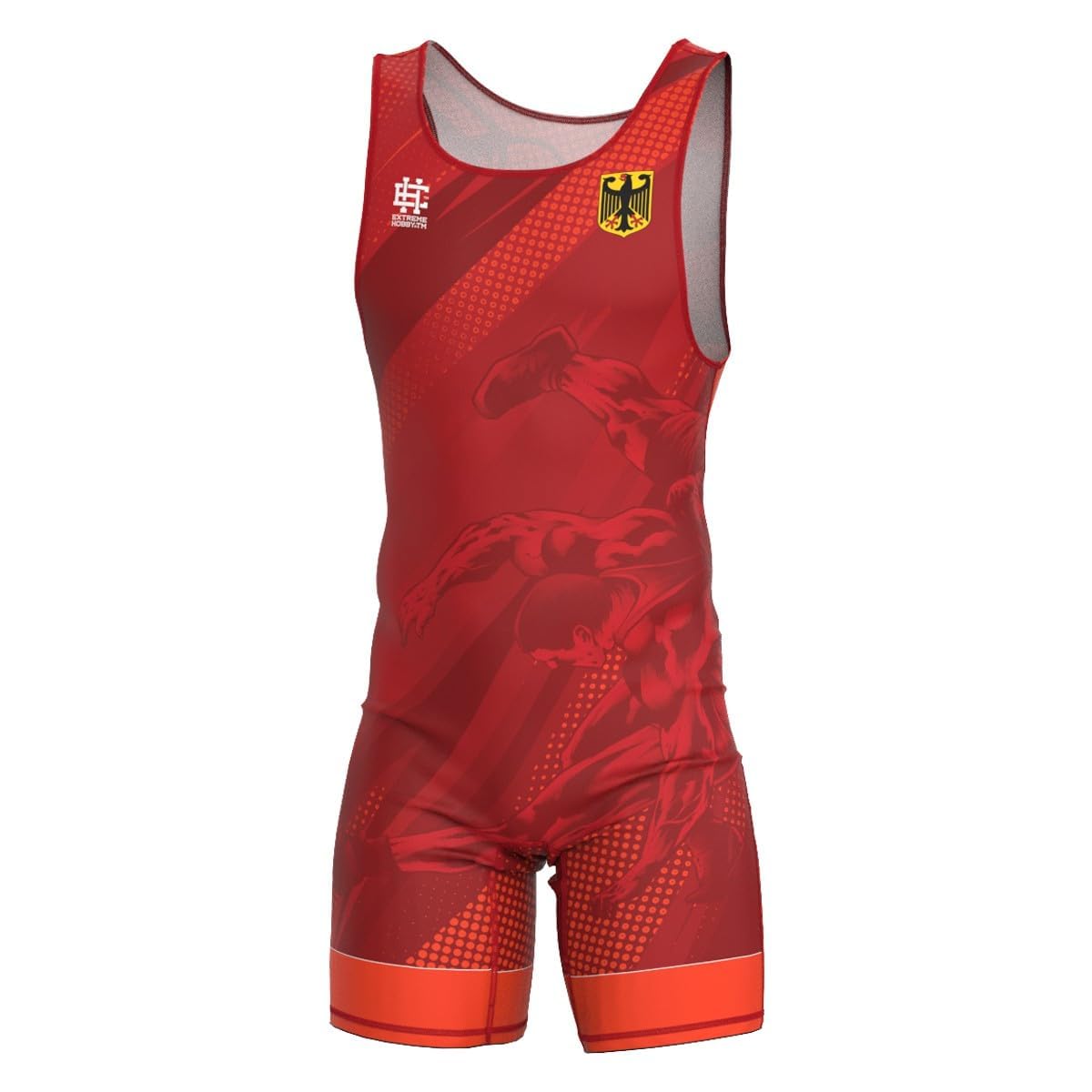 Extreme Hobby Wrestling-Trikot für Männer Deutschland, Kompressionstrikot REH-TECHRESPONSE One-Piece Sleeveles Bodysuit Ringer-Trikot Herren, M, Rot