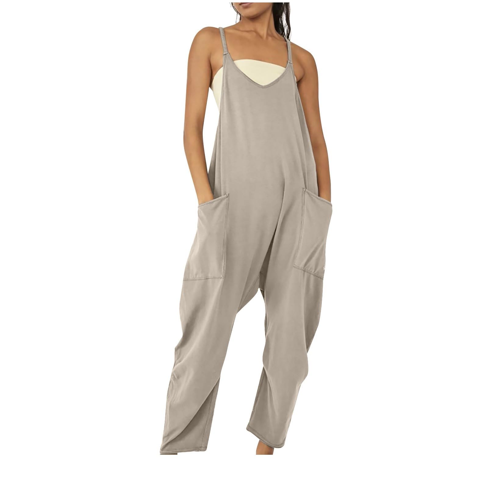 CSHE Klassisch Jumpsuit Damen Einfarbig Latzhose mit Taschen Atmungsaktiv Damen Playsuit Eleganter Kurz Latzhose Leicht Hosenanzüge Für Frauen (Mehrere Farben Verfügbar)