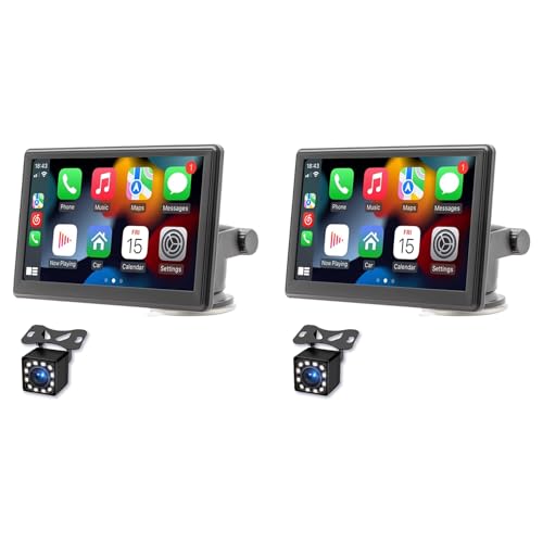 Rheross 2X Tragbare Kabellose Carplay-Bildschirm-Armaturenbretthalterung, 7-Touchscreen-Autoradio, Bluetooth, FM-Autoradio, Rückfahrkamera, USB