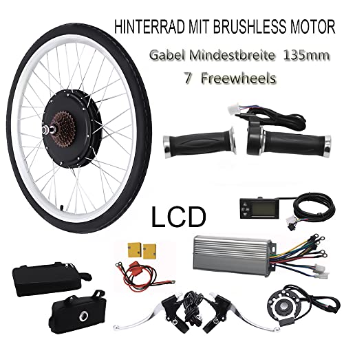 DJOAIUYF 26 Zoll 48V Elektrofahrrad Umrüstsatz 1000W E-Bike Hinterradnabenmotor LCD Kit E-Bike Umbausatz Ebike Nachrüstsatz Elektro Fahrrad Conversion mit variablem Getriebe und Scheibenbremse 50km/h