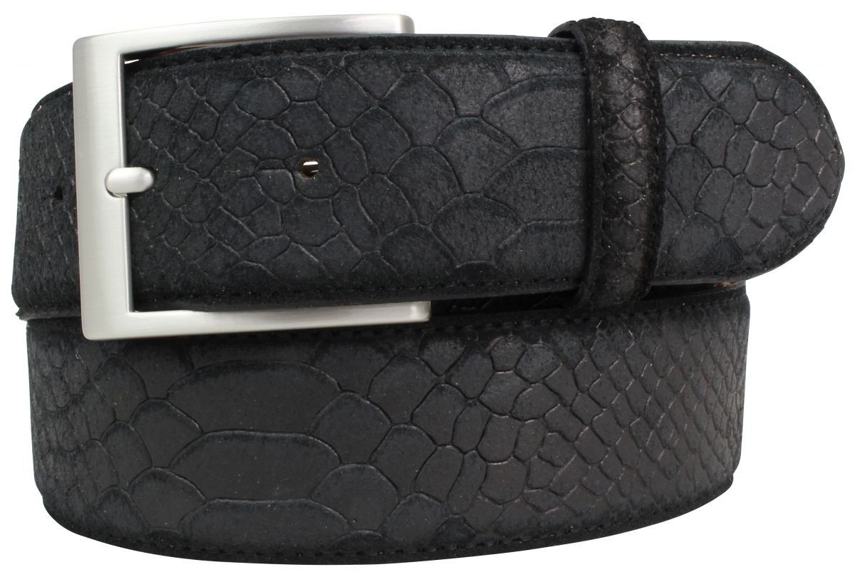 BELTINGER Jeansgürtel mit Pythonprägung 4 cm | Leder-Gürtel für Herren 40mm Schlangen-Optik | Herren-Gürtel mit Schlangen-Muster Python-Muster | Schwarz 120cm