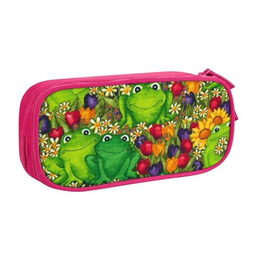 YFSGDLBN Federmäppchen mit Frosch-Motiv, großes Fassungsvermögen, doppeltes Federmäppchen, tragbare Schreibwaren-Tasche, rose, Einheitsgröße, Münzfach