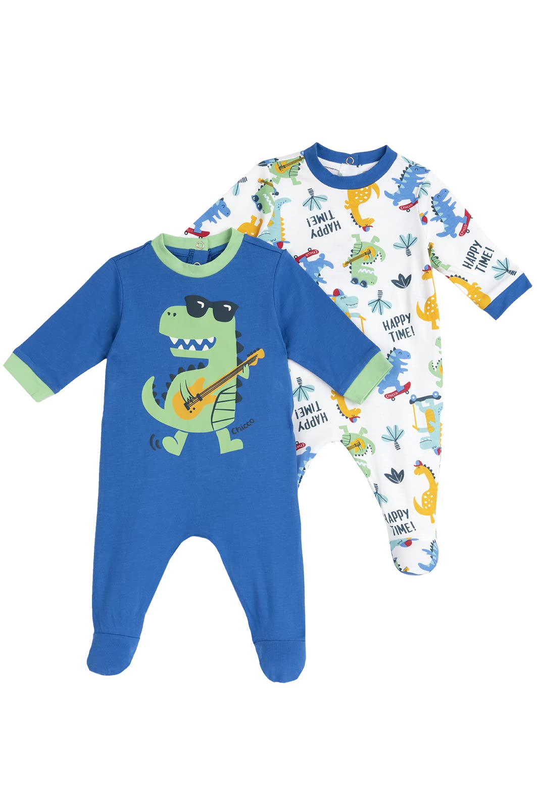 Chicco Set Strampler aus Baumwolle mit Fuß, Schlafanzüge Baby - Unisex, Blau/Weiß, 9 monate (pack of 2)