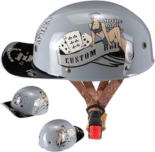 DOT-Zertifizierter Vintage-Motorradhelm Mit Offenem Gesicht, Retro-Baseballkappe, Halbhelme Für Männer Und Frauen, Für Cruiser, Street Scooter, Moped, Cap, Jet E,XXL=(63~64cm)