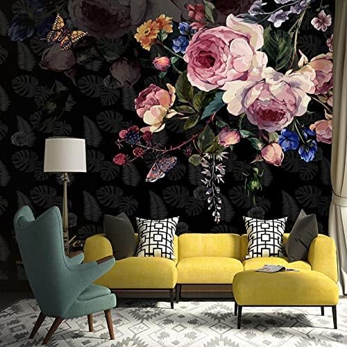 XLMING Vintage Floral Schmetterling Ölgemälde Küche Esszimmer Arbeitszimmer Wohnzimmer TV Hintergrund Wand 3D Tapete-400cm×280cm