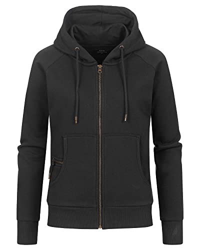 Happy Clothing Damen Sweatjacke mit Kapuze Zip Hoodie Kapuzenjacke Basic Einfarbig S M L, Größe:S, Farbe:Schwarz