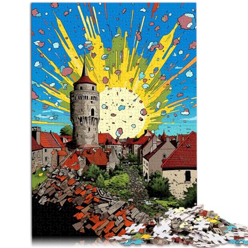 Puzzle, farbenfrohe Psychedelie der Stadtmauern von Visby, 1000-teiliges Puzzle für Erwachsene, Holzpuzzle, Geschenke für Freunde und Familie, 1000 Teile (50 x 75 cm)