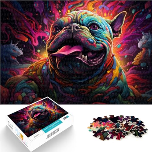 Puzzle Psychedelischer wilder Bulldog in futuristischer Farbe für Erwachsene, 1000-teiliges Puzzle, Lernspiele, Holzpuzzle, gutes Geschenk für 1000 Teile (50 x 75 cm)