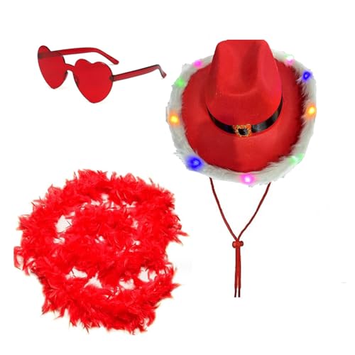 HDKEAN 3-teiliges Set für Erwachsene, Weihnachtsfoto-Kostüm-Requisiten, Outdoor-Weihnachtsfrau mit Herz-Sonnenbrille und Feder-Schal