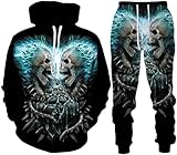 RIAAJ 3D Schädel Hoodie Männer Trainingsanzug Jogging Set Männer Sportanzug Männer Sweatshirt Hosen (A1,3XL)