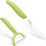 Kyocera GEN GREEN Starterset Keramik Obst- & Gemüsemesser mit Schäler | Klinge 11 cm | ergonomischer Griff | extrem scharfes Küchenmesser und Sparschäler | Kochmesser Profi Messer