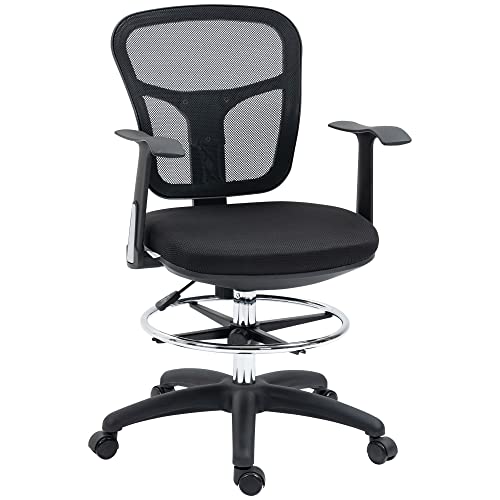 Vinsetto Bürostuhl, Ergonomischer Zeichenstuhl, 95-115 cm Computerstuhl mit Armlehne, Schreibtischstuhl mit Fußstütze, Drehstuhl für Büro, Wohnzimmer, Mesh, Schwarz