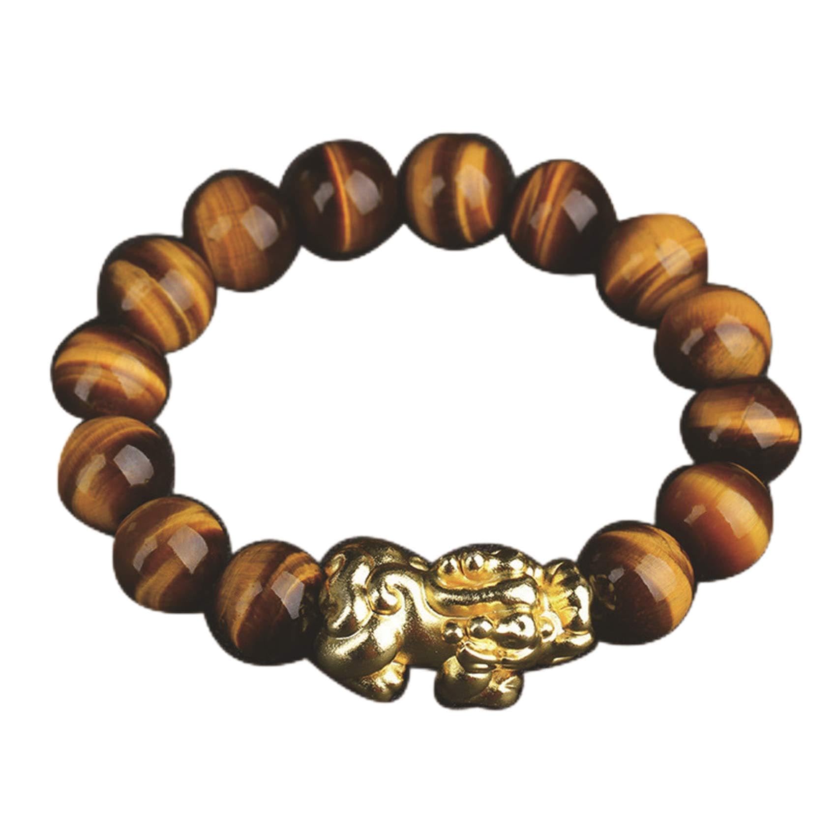 Armband aus natürlichem gelbem Tigerauge-Stein, runde Perlen, Kristall-Armreif, Feng-Shui-Armband für Mann/Frau, Talisman schützt Glück, Liebe, Geld, Reichtum, glücklicher Damenschmuck (Größe: 16 mm)