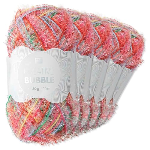 Frida's Wollhaus Rico Design 5 x 50 g Creative Bubble Schwammgarn Wolle Stricken Häkeln 57 Farben (003 | Print Multicolor)