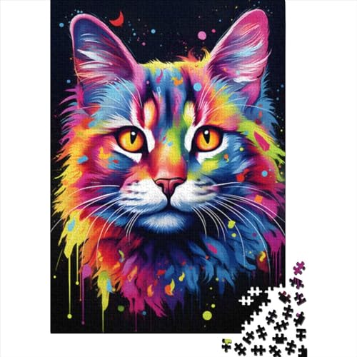 Buntes Puzzle mit Katzenkopf-Malerei, 500 Teile für Erwachsene, Holzpuzzle, Puzzle für Erwachsene, Lernspiel, Herausforderungsspielzeug (Größe 20,47 x 14,96 Zoll)