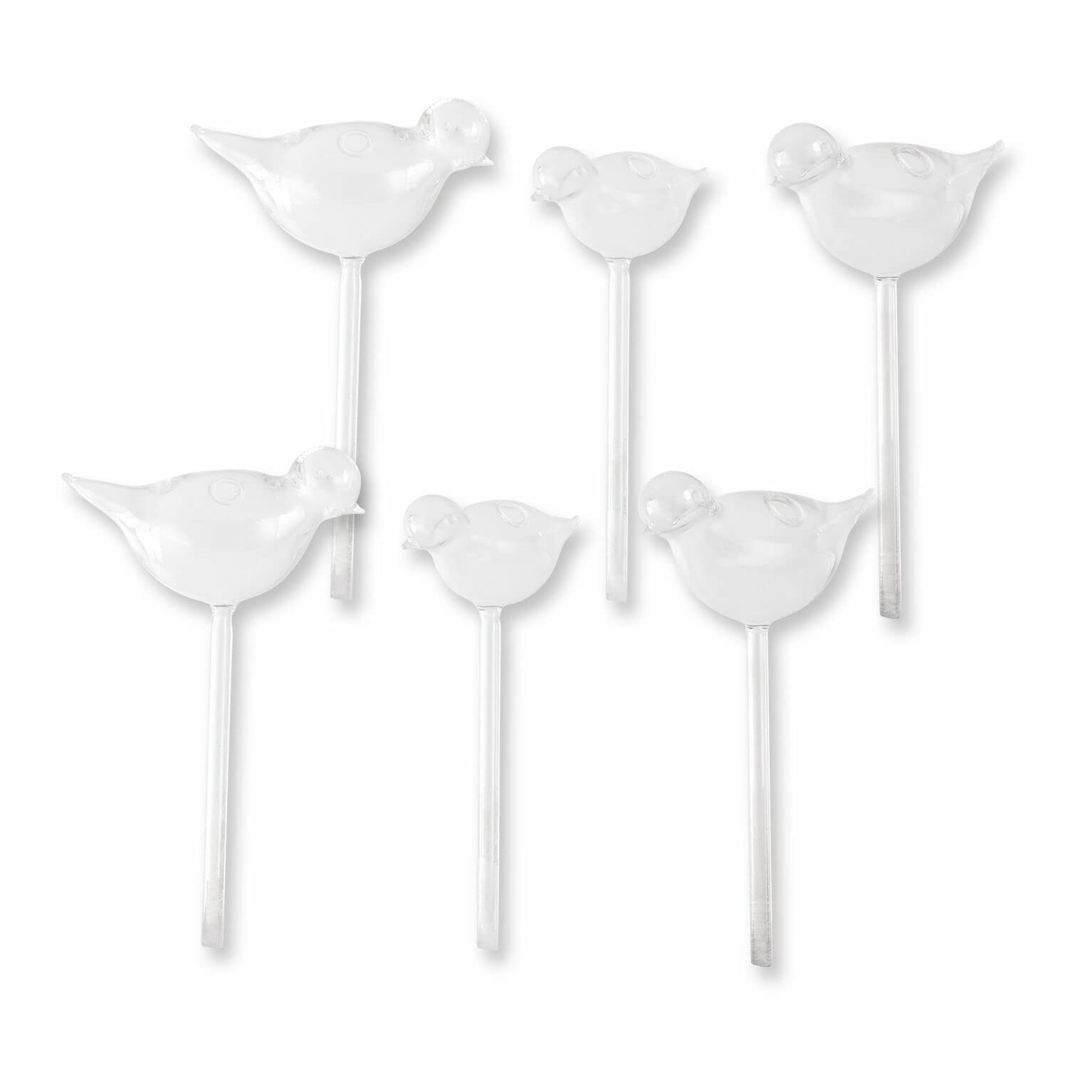 Loberon Bewässerungsvogel 6er Set Mouillé, Mundgeblasen, für Innen & Außen, Bewässerungshilfe, Gartenhelfer, Gartendekoration, Glas, klar