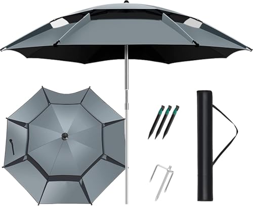 Neigbarer Sonnenschirm – Garten-Sonnenschirm, höhenverstellbar, mit Neigungsfunktion, 360° drehbarer Sonnenschutz, für Balkon, Esstische, Gärten, Strandschirm, grau, 2,2 m/7,2 Fuß