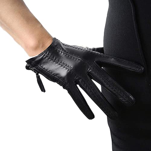 DooWay Kurze Damen-Fahrhandschuhe, echtes Leder, Touchscreen, schwarze Quaste, Reißverschluss, echtes importiertes Ziegenleder, Winter, warme Handschuhe, Größe L, Schwarz , 42