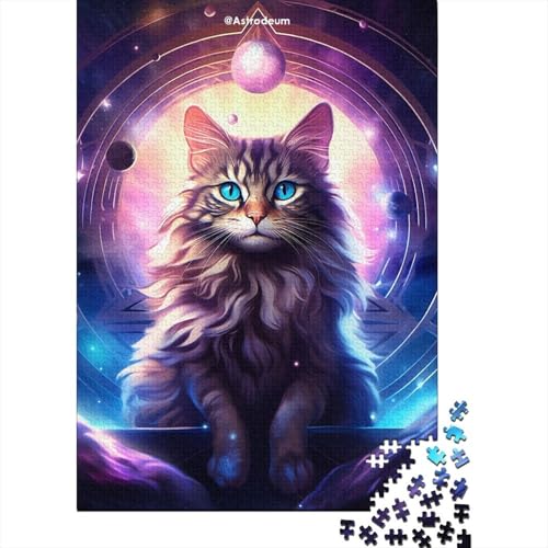 Kunstpuzzle für Erwachsene 1000 Teile, kosmische Zauberkatze für Erwachsene, schwierige Puzzles, entspannendes geistiges Lernspielzeug (Größe 75x50cm)