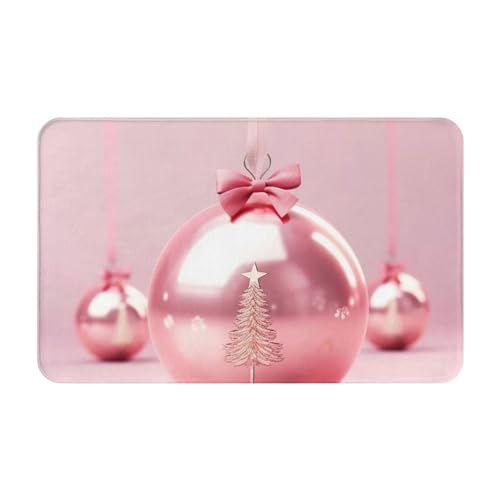 Area Rug Pink Christmas Ball Floor Anti-Rutsch Welcome Door Mat, Bathroom Carpet Thin Door Mat Absorbent Washable For Kitchen Living Room Bathroom