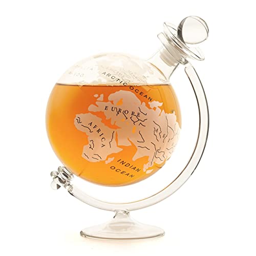 CKB Ltd® Globe Decanter with Cradle Holder & Glass Cork Lid- Hand Blown - GLOBUS Dekanter Schädel Perfekt für Vodka, Obstbrand, Wein, Whiskey, Schnaps, Likö - Hält bis zu 1 Liter