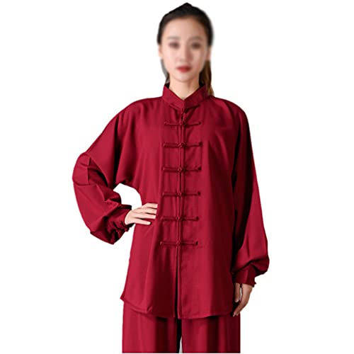 ZHOUXIAO Baumwollleinen Taichi Uniform Frau Stretch Martial Arts Anzug Kung Fu Kleidung Zen Meditation Kleidung Morning Übungen Kleidung Langarm Jacke Hemd Hosen red1-XXXL