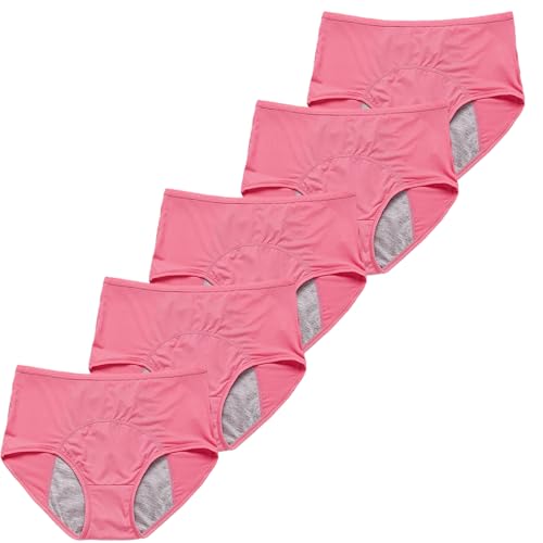 Auslaufsichere Unterwäsche Damen Inkontinenz,5er Pack Damen Periodenhose Damen Bequeme Atmungsaktiv Hipster Pantys Weich Frauen Unterwäsche (A 2XL)