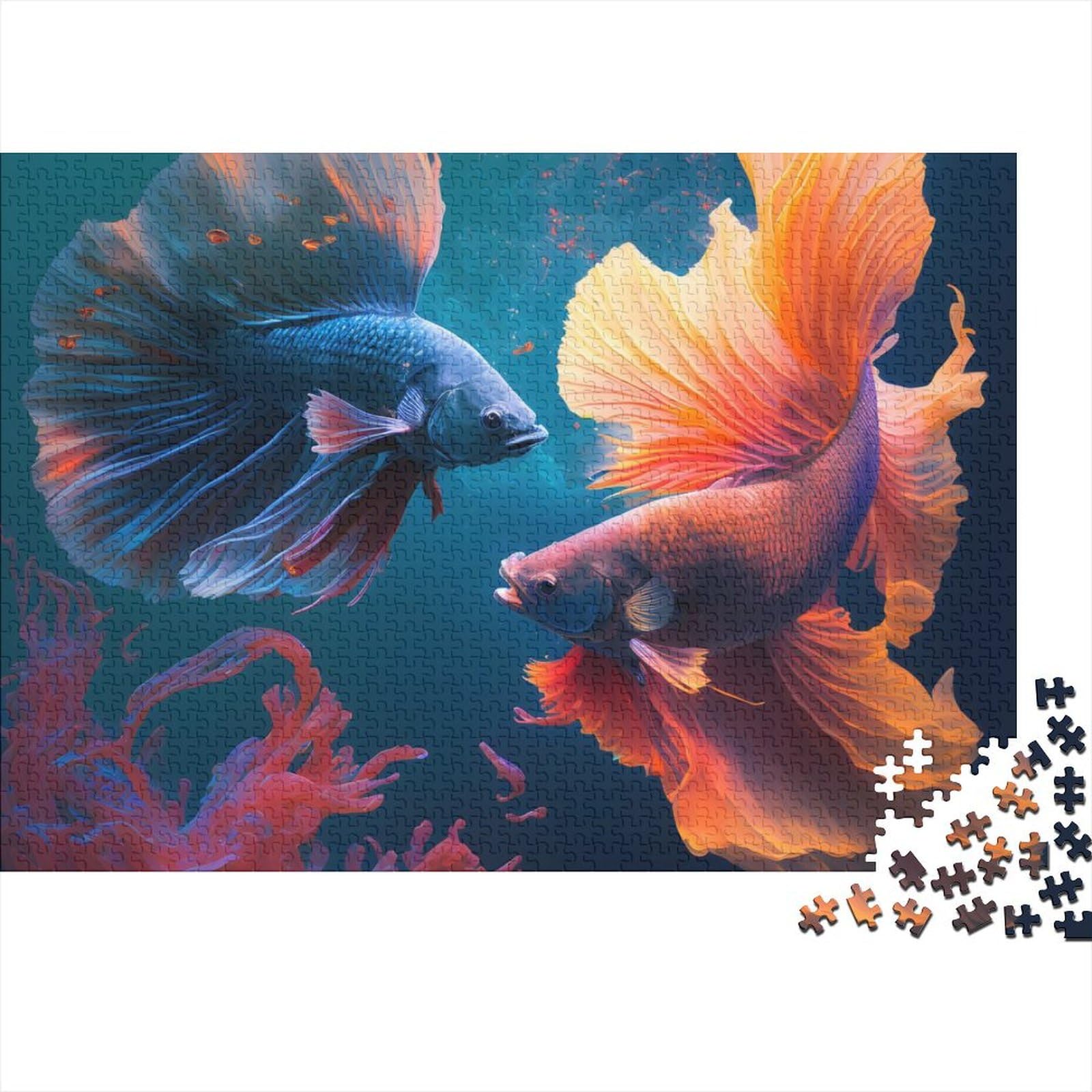 Goldfisch im Wasser, Holzpuzzle für Teenager, schwierige, anspruchsvolle Puzzles mit 1000 Teilen, Spielspielzeug für Erwachsene, Familienpuzzle, Geschenk (Größe 75x50cm)