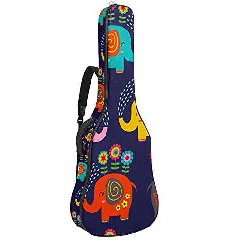 Gitarrentasche Gig Bag Gepolsterte Wasserdicht Gitarrenhülle für Akustikgitarre 40/41 / 42 zoll Elefant, der Blumen-Karikatur tränkt 108.9x42.9x11.9 cm