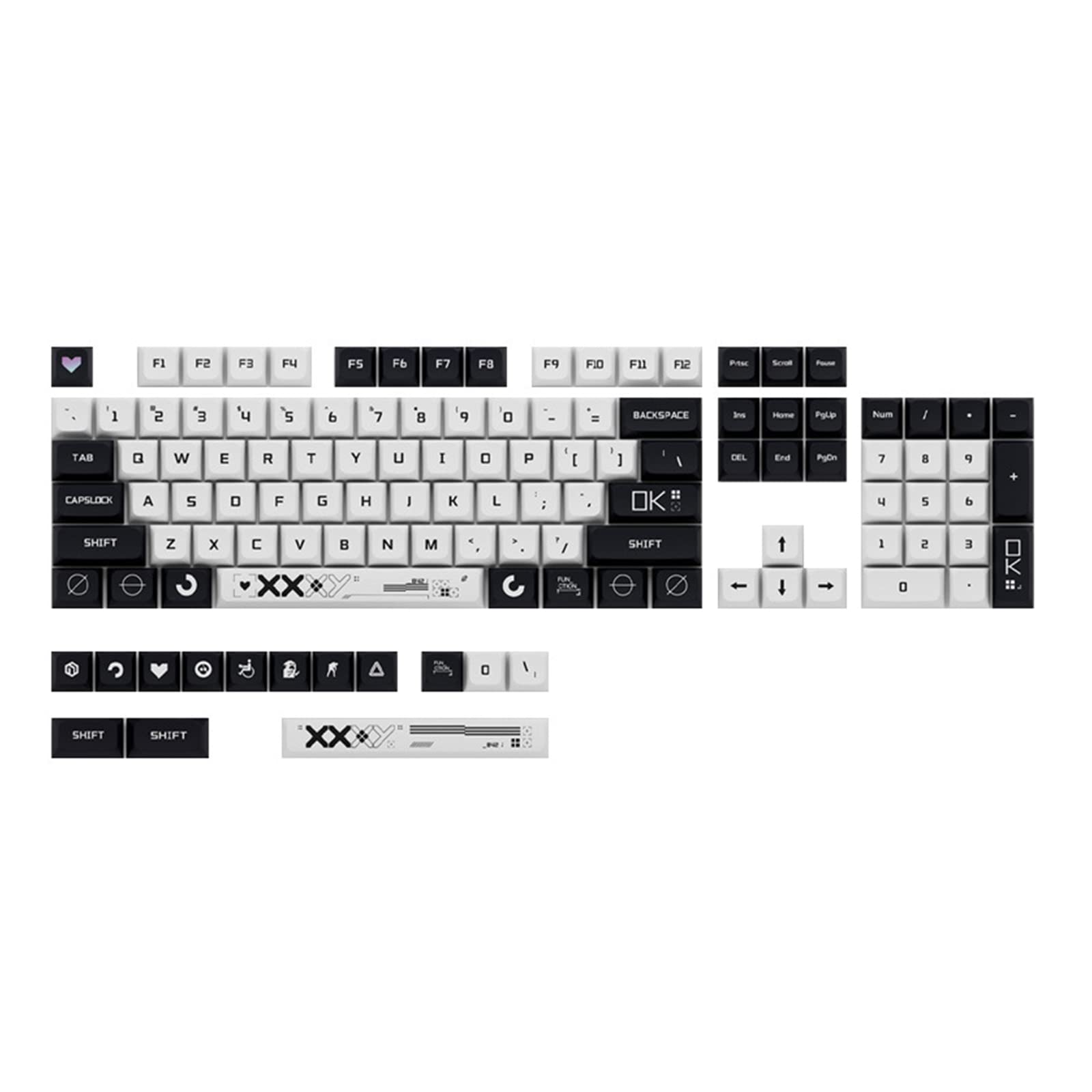 Mechanische Tastatur-Tastenkappen, 118 Tasten, Kappen für 6,25U Space 61, 63, 64, 68, 82, 84, 87, 96, 98