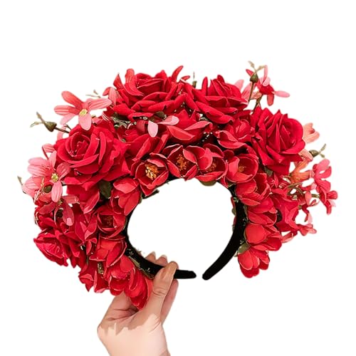 Rosenkrone, Stirnband für Damen und Mädchen, Blumenhaarband, Hochzeit, Festival, Partys, Seide, Haarschmuck