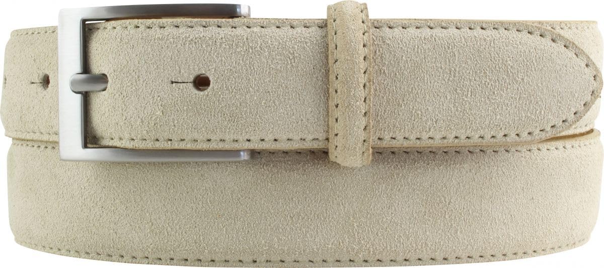 BELTINGER Italienischer Veloursleder-Gürtel, 30 mm breit, Herren, Wildleder, Anzuggürtel, Hosengürtel, Schließe Silber | Beige 115cm