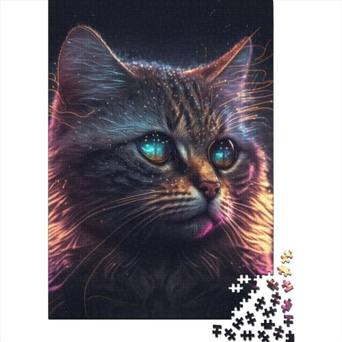 Art Bunte Katzen Holzpuzzle für Erwachsene und Jugendliche von Adult Jigsaw Puzzles 1000 Teile Spielspielzeug für Erwachsene Familienpuzzle Geschenk (Size : 75x50cm)