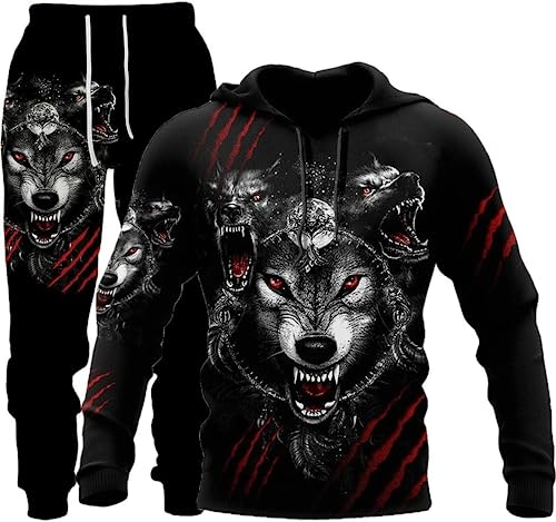 RIAAJ Unisex 3D Wolf Druck Hoodie Herren Jogginganzug Unisex Sweatshirts Hoody + Hose Sets S-6XL (wolf7,5XL)