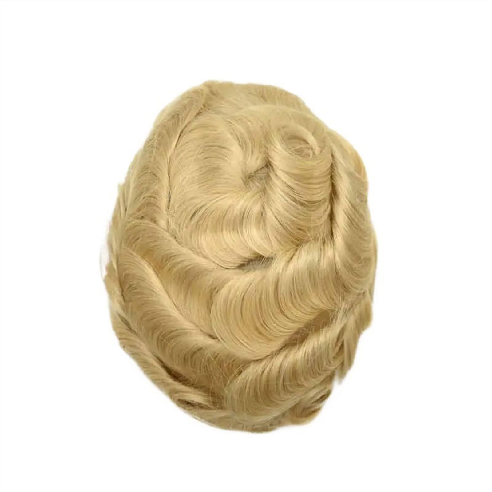 Toupet für Männer 0,03 mm Untra dünne Haut Männerhaar-Toupet Männer Prothese Kapillare Remy Menschenhaar Natürliche Herrenperücken Protese Capilar Masculina Männer Haarersatzsystem(Beige Blonde)