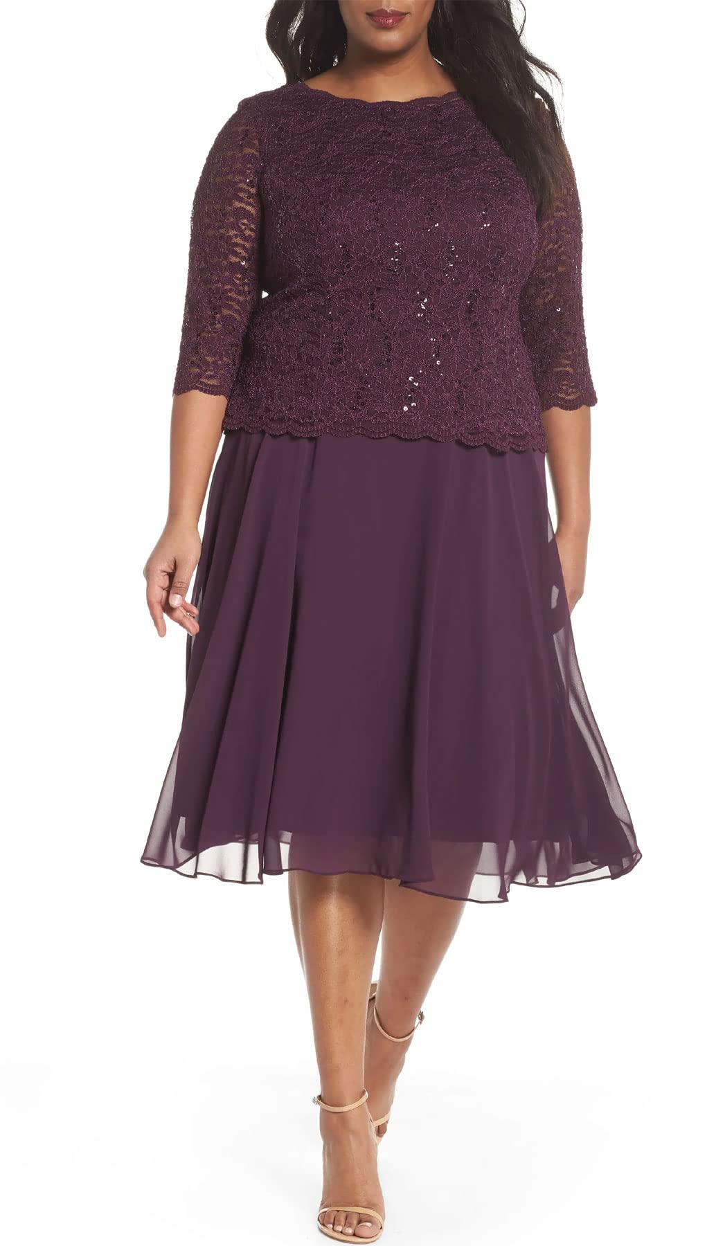 Alex Evenings Damen Miederkleid mit Spitze, Übergröße, Stretch, einteilig Kleid für besondere Anlässe, Deep Plum, 54