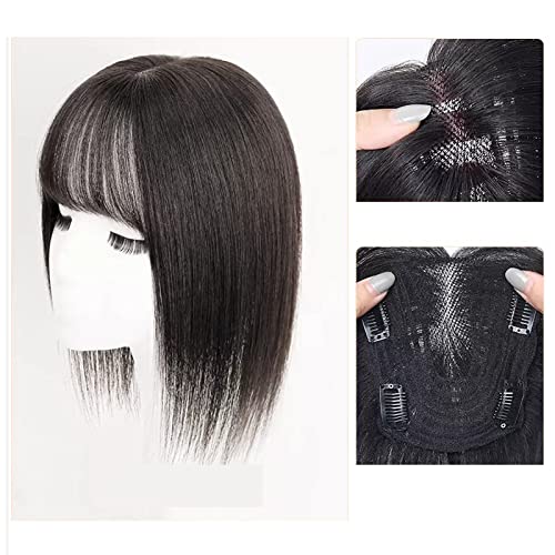 Perücken Perückenstück Echthaar for Abdecken von grauem Haar Dünnes Haarpflaster Stück Echthaar Flauschig Erhöhen Sie das Haarvolumen Gefälschter Pony Damenperücke(Color:05-(12-13)25CM-black)