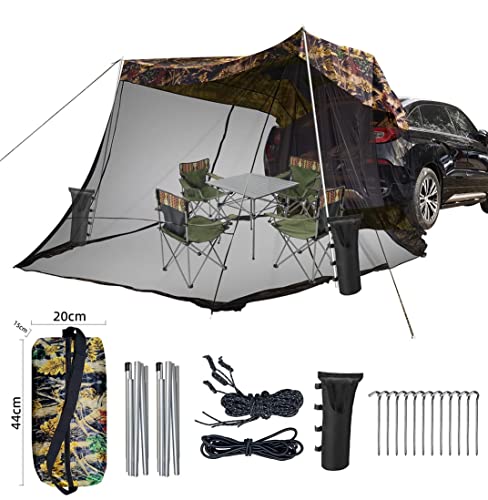 Auto Vorzelt Camping, Wasserdichtes Heckklappen-Schatten-Markisenzelt for Auto-SUV-Reise-Camping mit Bildschirmraum(Camouflage)