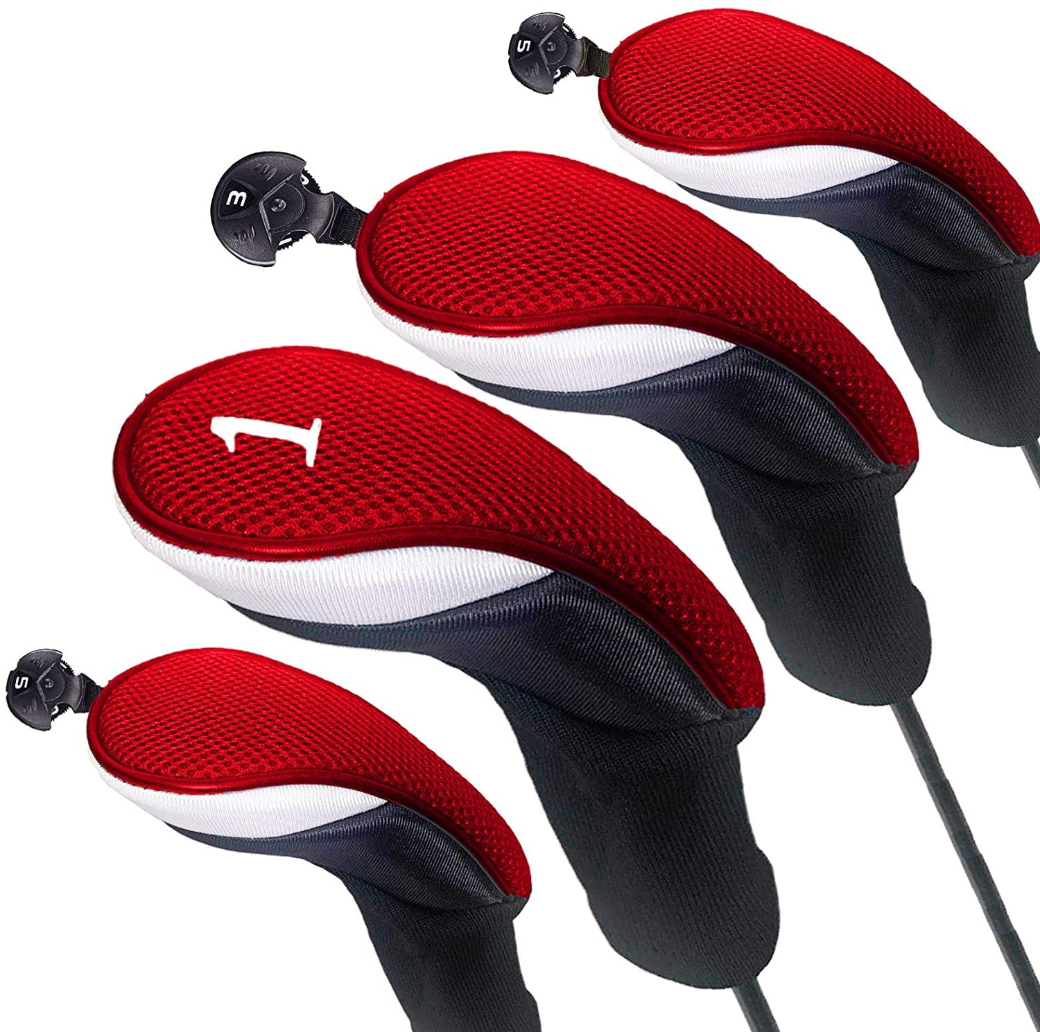 Golfschlägerhauben Driver Golf Club Headcover Set Wert 4 Stück, Langer Hals Schlägerkopfhüllen Hybrid Fairway mit 1 3 5 7 X Nummernschild