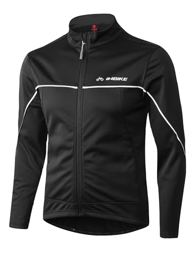 INBIKE Fahrradjacke Herren Softshelljacke Winddicht Wasserdicht Funktionsjacke Winterjacke Damen Warm Atmungsaktiv Reflektierend für Radfahren Joggen Laufen Wandern(Schwarz&Silber,XL)