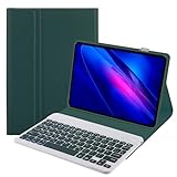 SUEEWE Tastatur Hülle für Xiaomi Pad 6 11" 2023, TPU Rückseite Hülle mit 3 Bereich 7 Farbe Beleuchtete Abnehmbarer QWERTZ Tastatur, Dunkelgrün