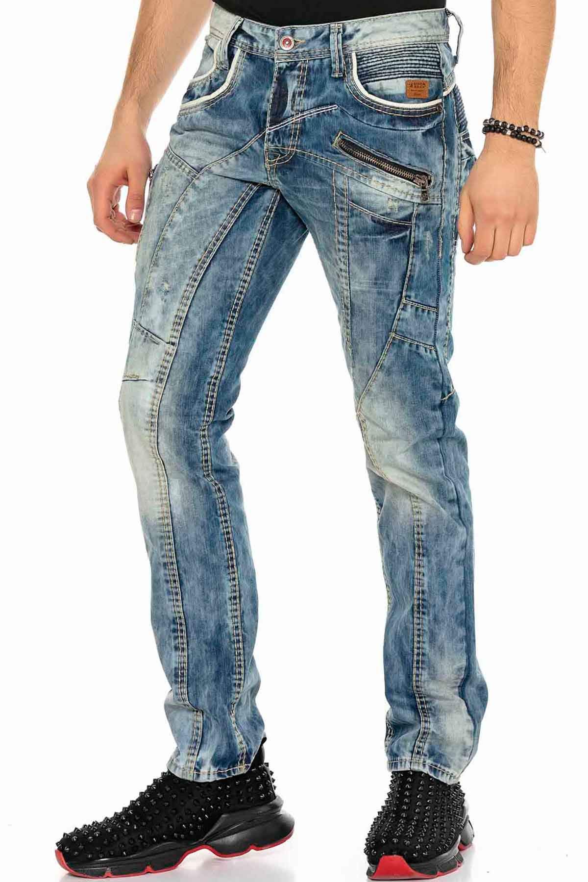 Cipo & Baxx Herren Jeanshose Destroyed Pants Freizeithose Biker Style Ripped Denim C-1150 W36 L32 Blau