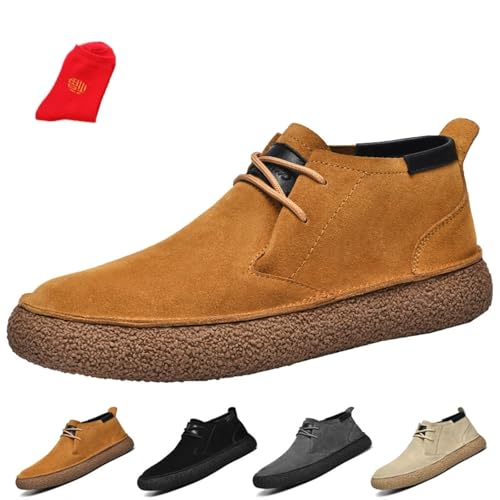 OTEB Chukka-Stiefel for Herren, Schnürstiefeletten aus Wildleder for Herren, lässige Business-Stiefeletten, Wildlederschuhe for Herren(Brown,46 EU)