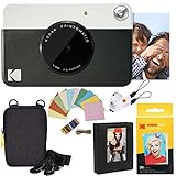 KODAK Printomatic Sofortbildkamera (Schwarz) Paket + Zinkpapier (20 Blätter) Etui + Fotoalbum + Hängerahmen + Bequemer Halsriemen