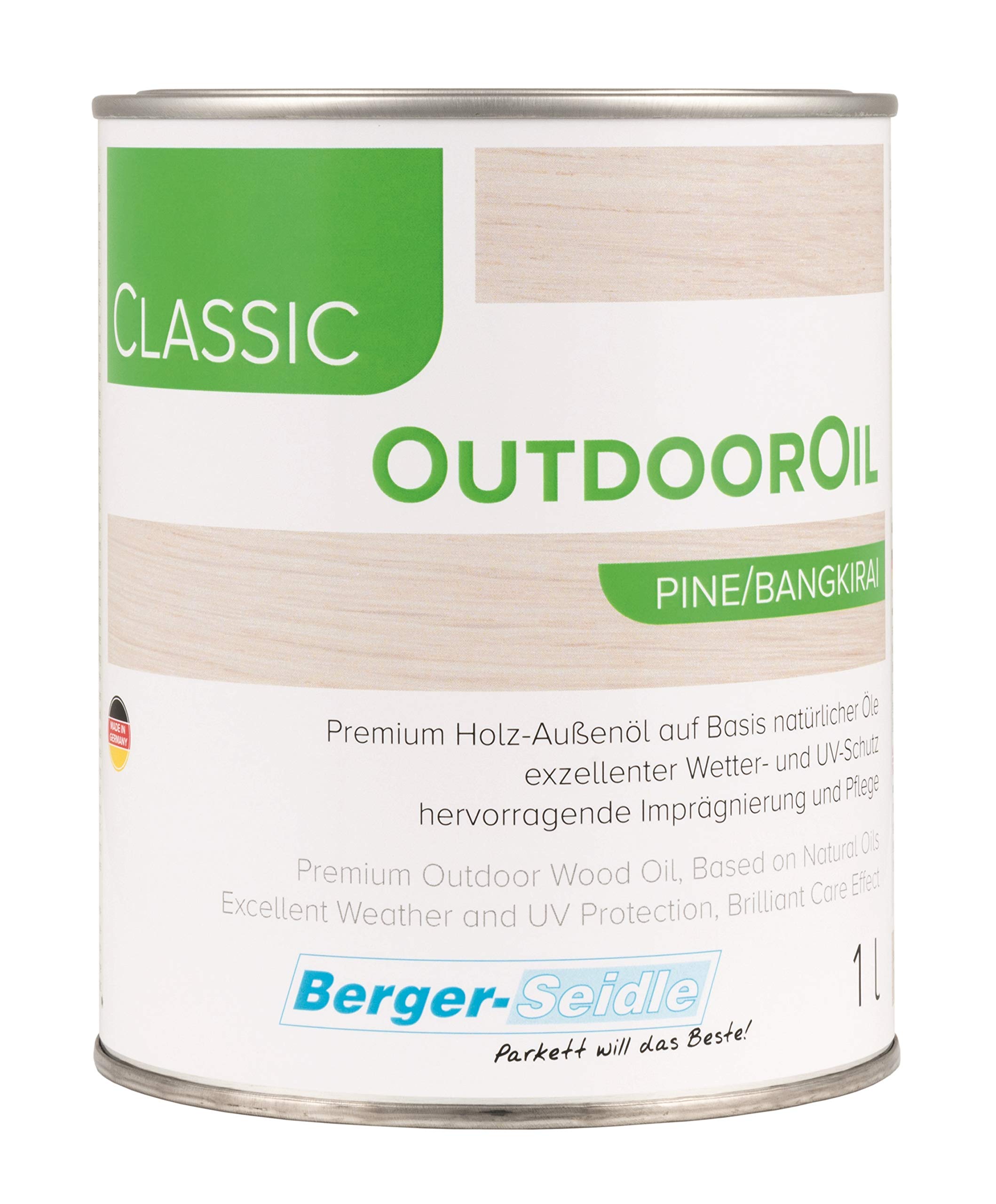 Palatina Werkstatt ® Berger-Seidle Outdoor Oil | Tiefenimprägnierung für Außen | 1 oder 3 Liter | perfekter Holzschutz für die Terrasse oder Gartenmöbel (1 Liter, Pinie/Bankirai)