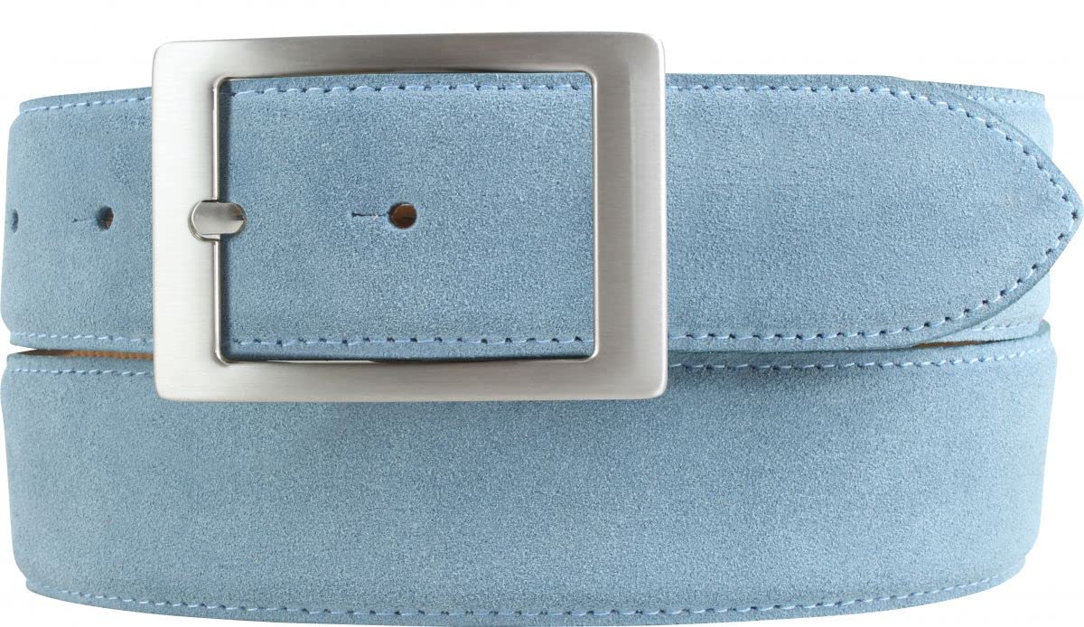 BELTINGER Herren-Gürtel aus Veloursleder mit Doppel-Schnalle 4 cm | Velour-Ledergürtel für Herren 40mm | Wildleder-Gürtel 4cm | Jeansblau 95cm