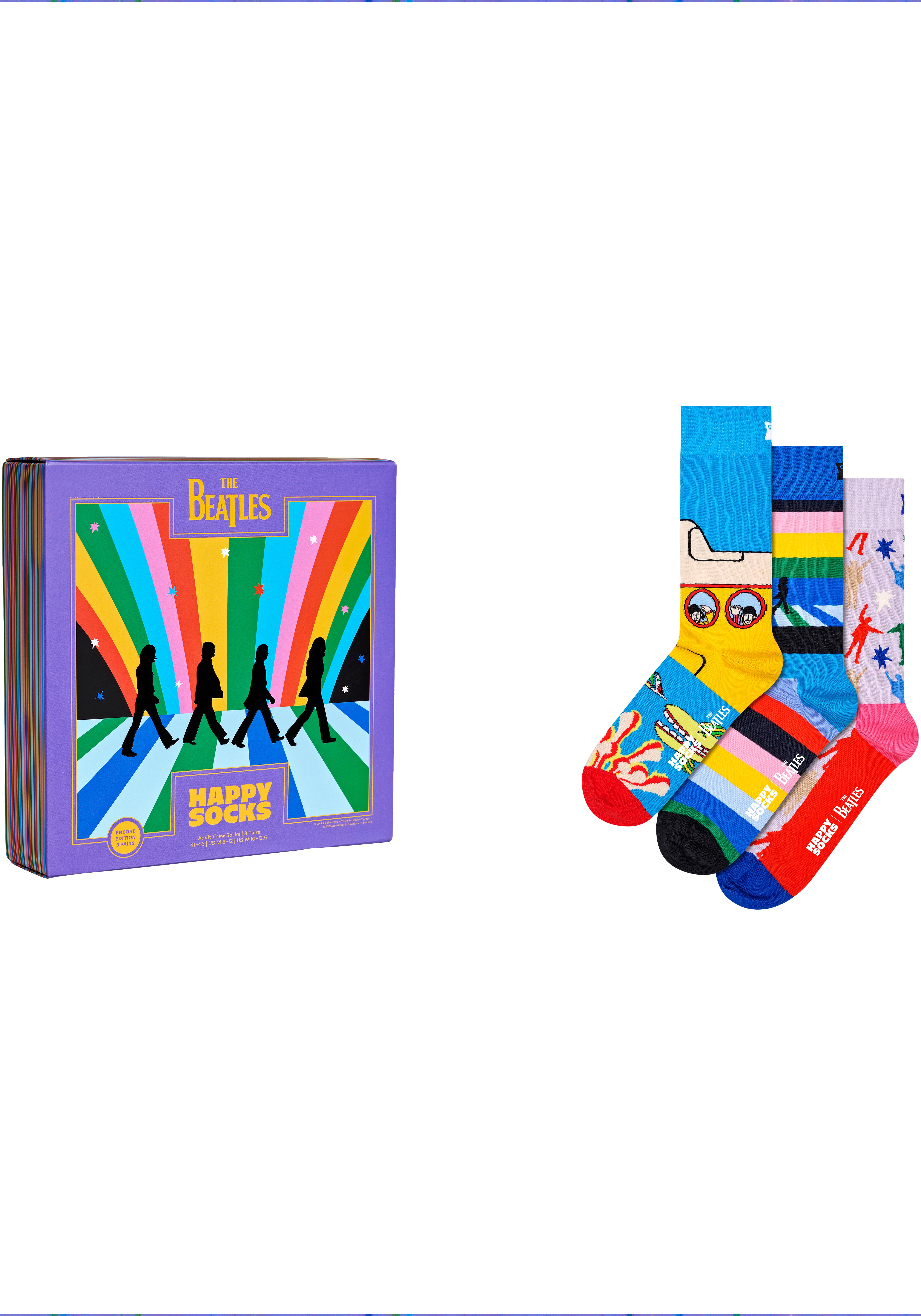 Happy Socks 3er pack The Beatles Socken - Beatles Editon Geschenkbox mit 3 lustige Socken für tolle Fans