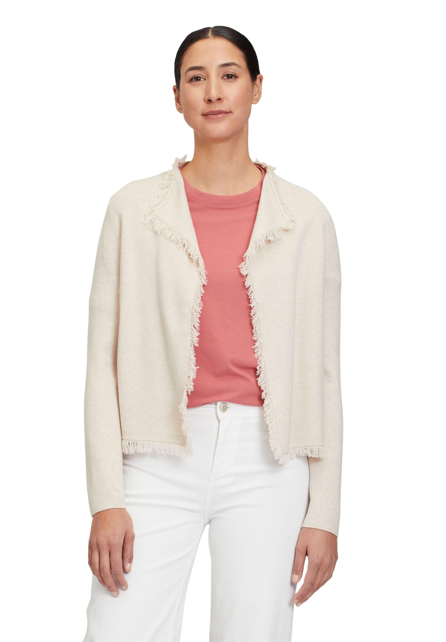 Cartoon Damen Strick-Cardigan mit Fransen Beige,36