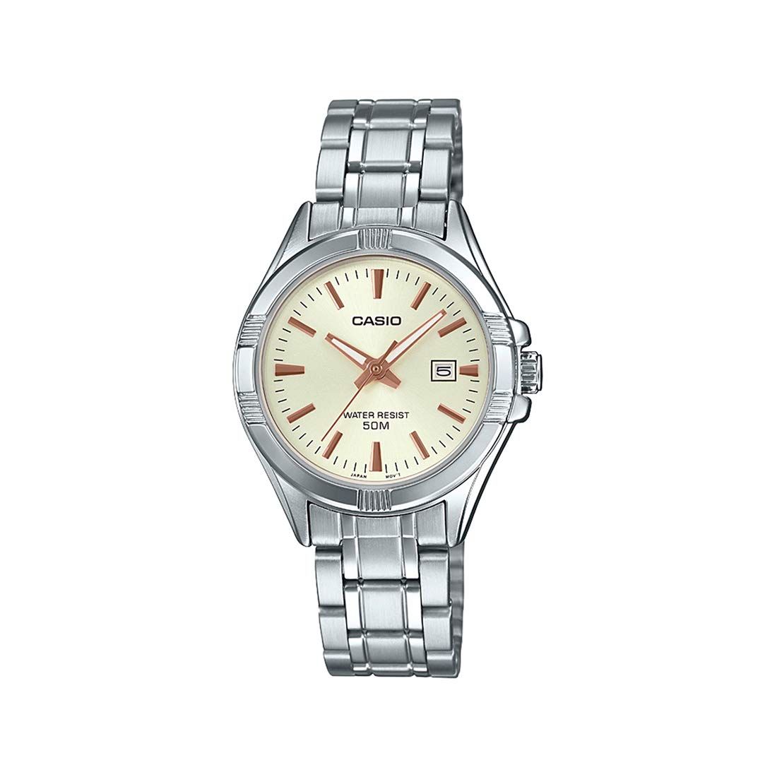 Casio #LTP1308D-9AV Women's Stainless Steel Analog Date Champagne Dial Watch