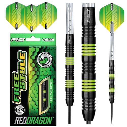 RED DRAGON Freestyle 22g Tungsten Darts mit Flights und Schäfte